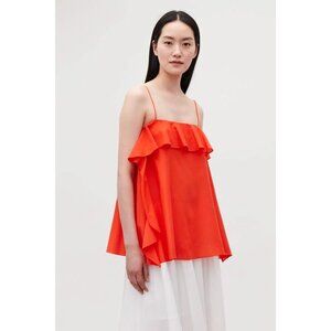 COS Orange Frilled Cotton Silk Blend Voile Ruffle A-Line Tank, Size 38/M